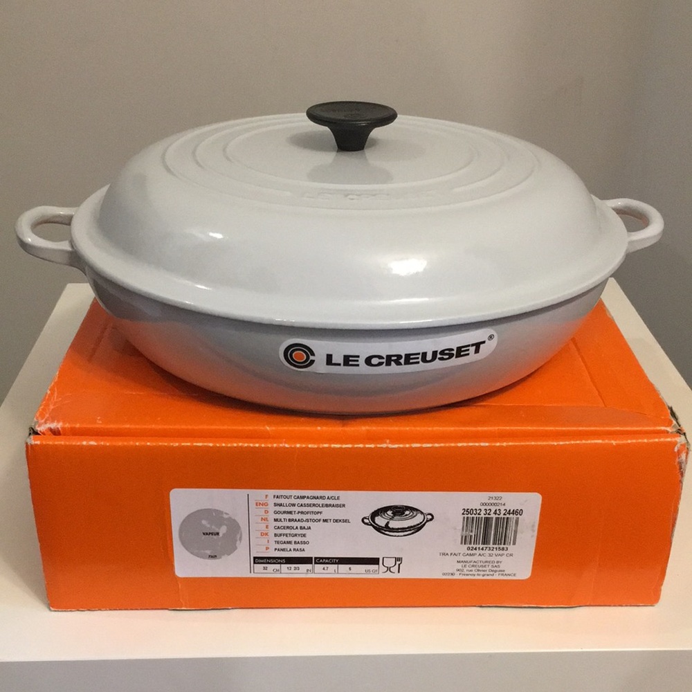 NWT Le Creuset 5 Qt Shallow Braiser Cast Iron Vapeur Gray